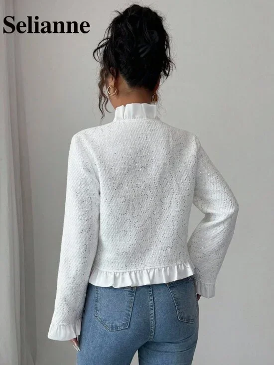 Selianne Women's Button & Sequence Ruffle Trim Jacket - Picture 4 of 5